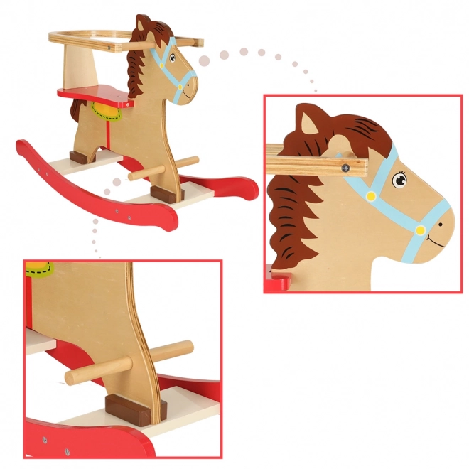 Wooden Rocking Horse with Backrest for Kids