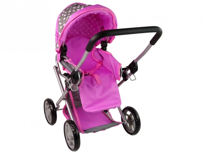 Doll Stroller with Bag Gray Pink Stars