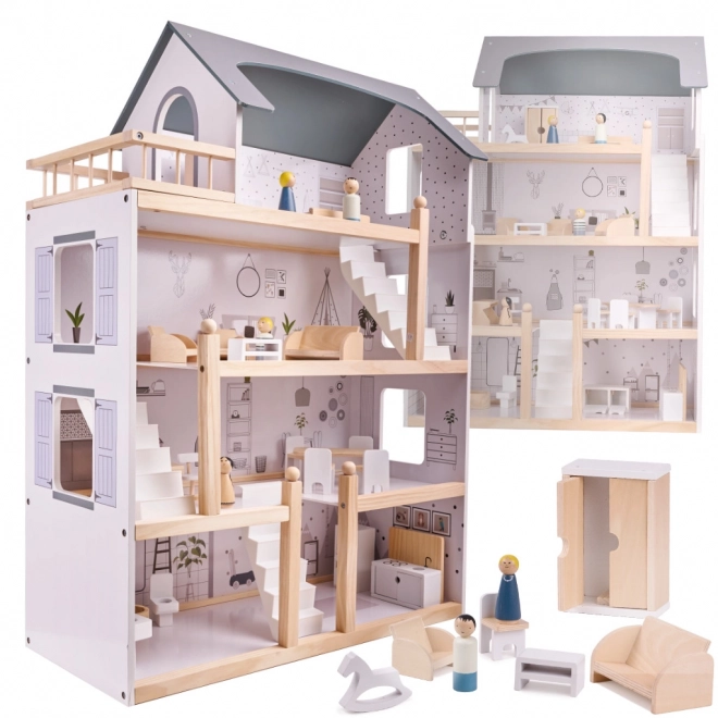 Wooden Dollhouse with Furniture