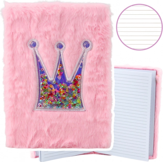 Pluchen notitieboek Kroon met confetti Roze A5