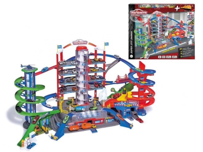 Majorette super city garage with cars and train