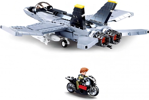 Action play with minifigure and motorcycle