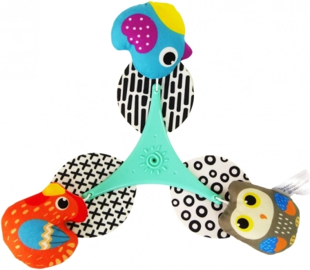Oiseaux en peluche multicolores pour stimulation sensorielle