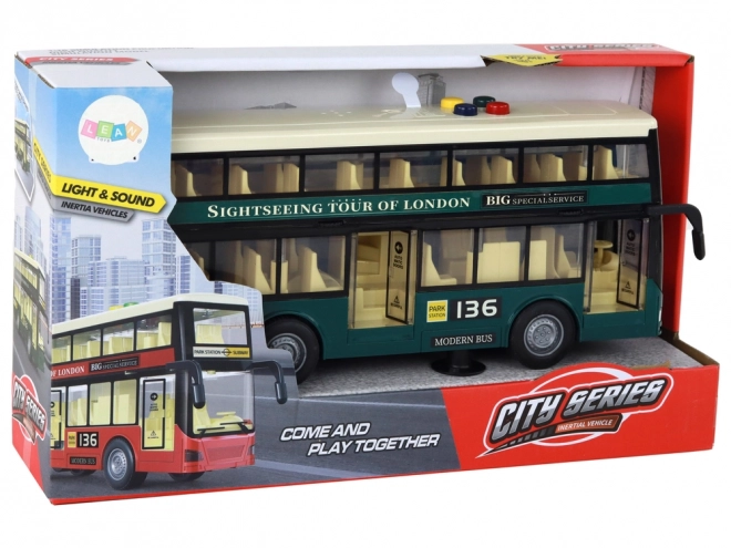 Double-Decker Bus with Lights, Sounds, and Friction Drive in Dark Green