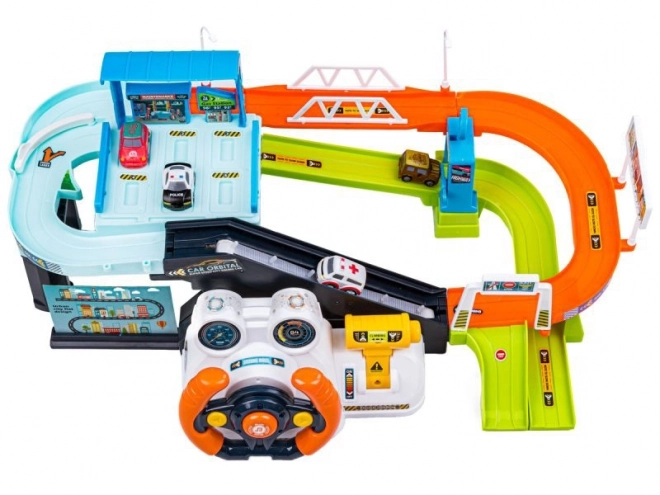 Parking Garage with Interactive Steering Wheel and 4 Cars