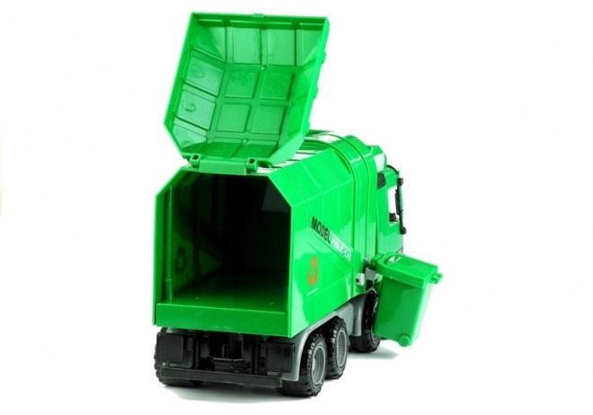 Large Green Garbage Truck with Bin