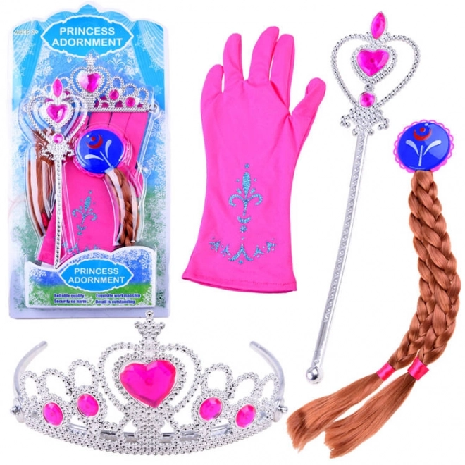 Princess Fairy Tale Dress-Up Set with Tiara and Braid – pink