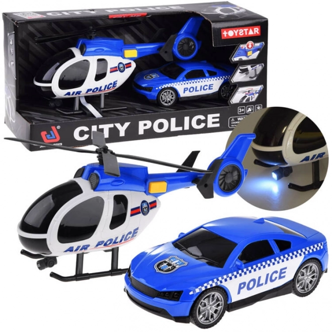 Police Vehicles Set Car and Helicopter with Lights and Sound