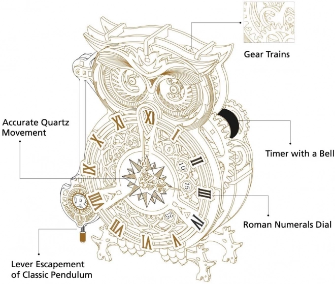 Robotime Rokr 3D Wooden Puzzle Owl Desk Clock with Timer