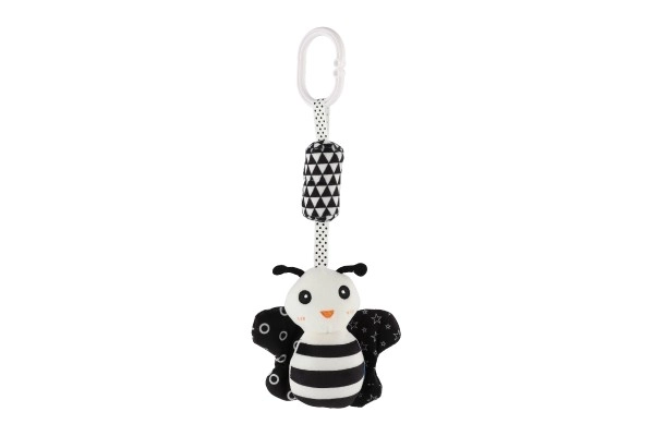 Black and White Plush Animal Rattle for Stroller or Crib