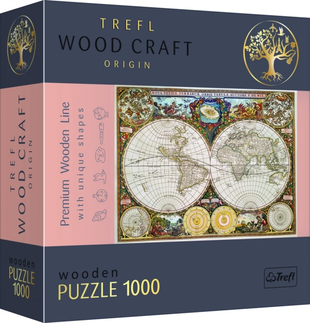 Drevené obojstranné puzzle Antická mapa sveta 1000 dielikov