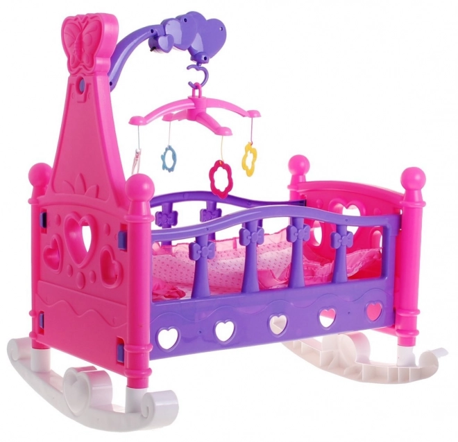 Doll Bed Cradle 2-in-1 with Mobile and Bedding