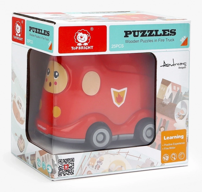 Top Bright Wooden Puzzle Fire Truck