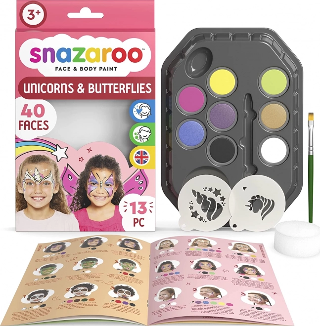 Snazaroo Face and Body Paint Set with Unicorn and Butterfly Stencils