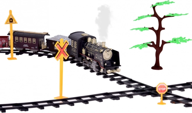 Large Retro Train Set with Locomotive Remote Control with Light and Steam