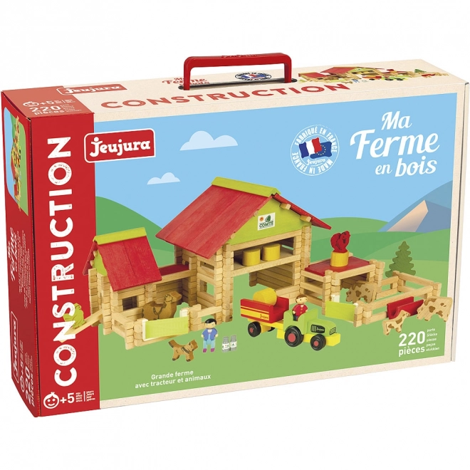 Jeujura Holzbaukasten Große Farm mit Traktor und Tieren