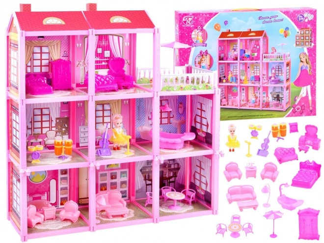 Large Dollhouse with Doll and Furniture