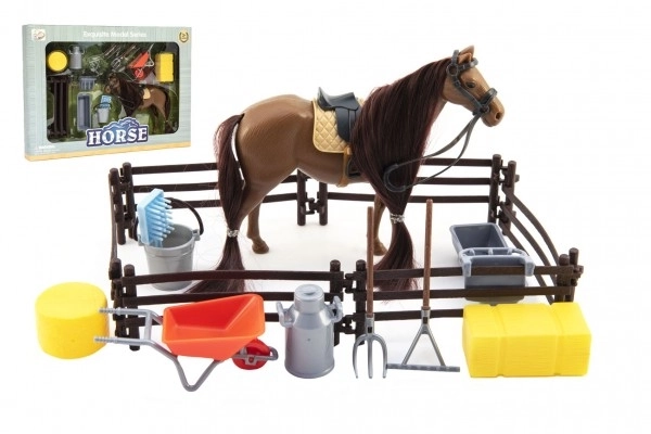 Brown Grooming Horse Playset with Accessories and Corral