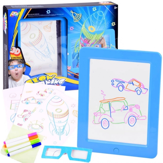 Illuminated Drawing Board with 3D Glasses and Neon Markers – Red