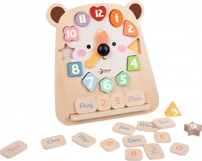 Orologio educativo in legno orsetto Classic World 3 in 1 per l'insegnamento del tempo, conteggio e date