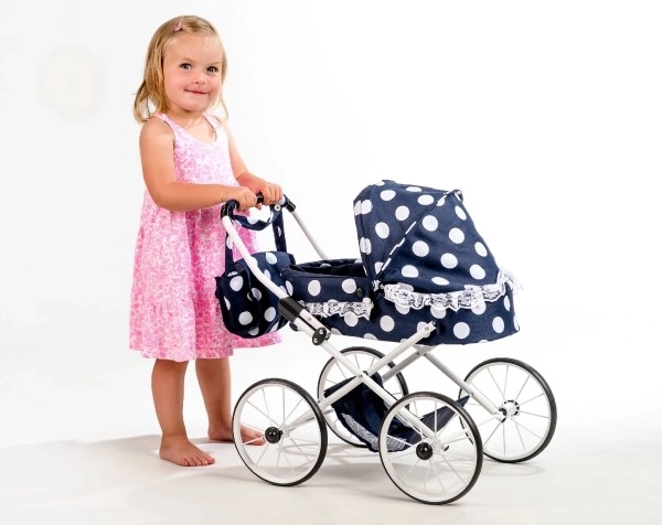 Doll Stroller Retro Black with Polka Dots and Lace