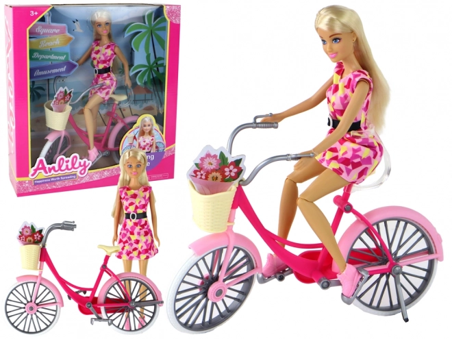 Anlily Cycling Doll with Pink Bicycle Set