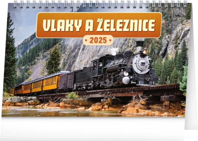 Desktop Calendar with Trains and Railways 2025