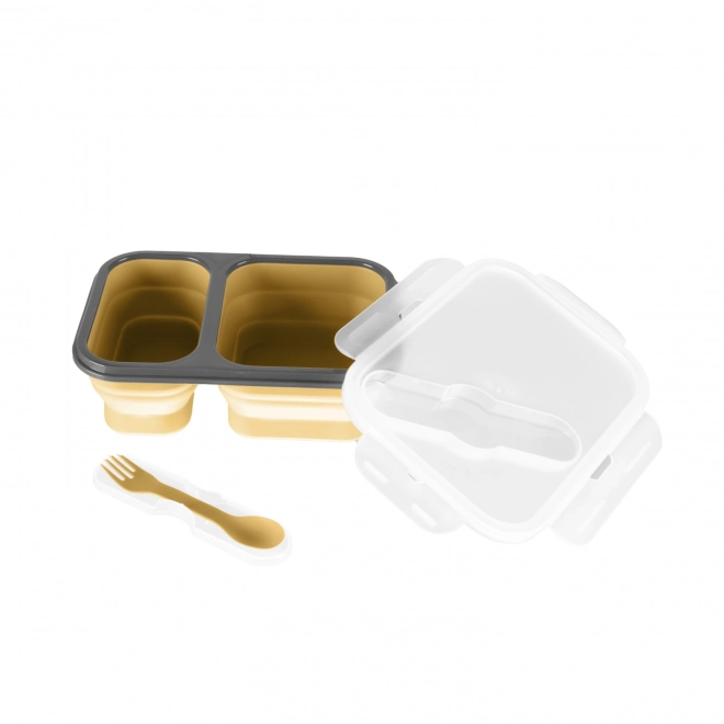 Silicone Snack Box with Cutlery in Mustard Yellow