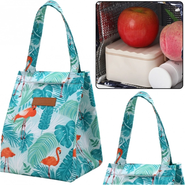 Borsa termica per pranzo con motivo a foglie e fenicotteri 25 cm