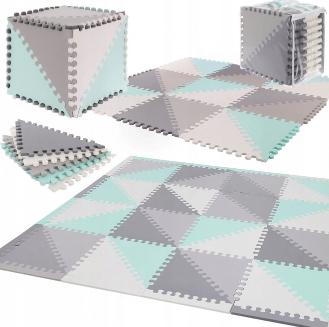 Foam Puzzle Mat Gray-Green Triangles with Borders