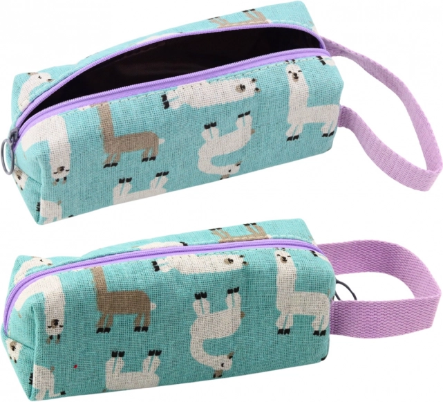 School pencil case with blue llamas