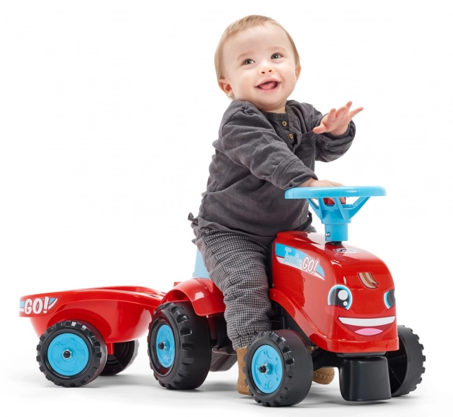 Ride-On - Tractor Go Farm Red with Steering Wheel and Trailer