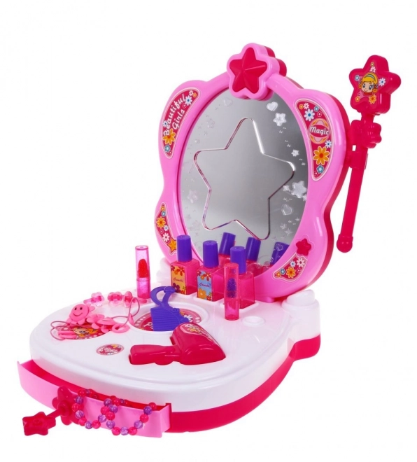 Interactive Portable Vanity Set for Girls with Mirror and Accessories