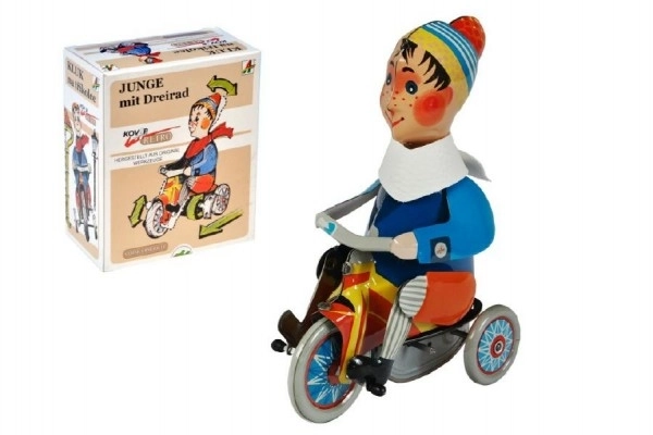Boy on Tricycle with Key Mechanism Metal 15cm in Box Kovap