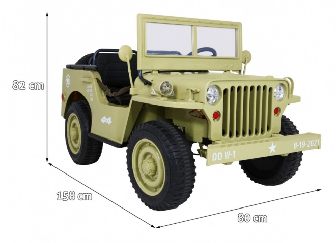 Retro vojenské auto pro 3 děti Matcha + pohon 4x4 + úložné prostory + EVA + pomalý start + MP3 LED