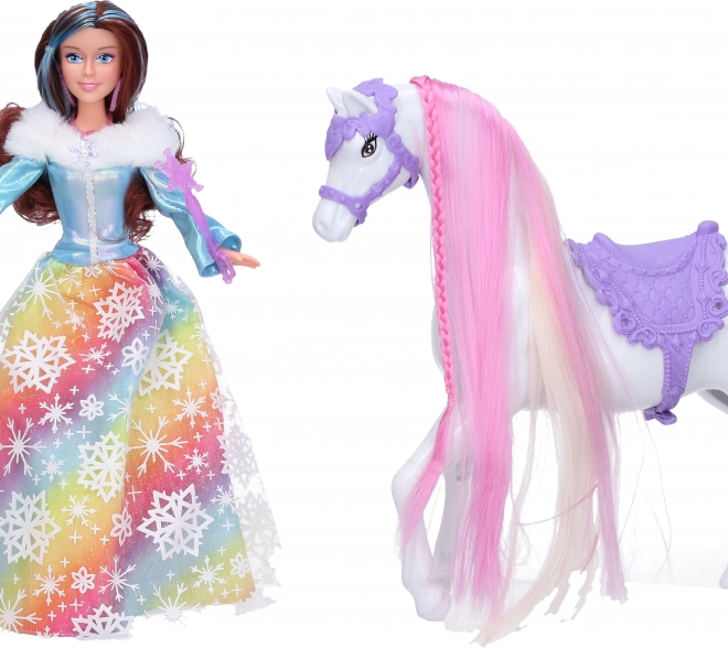 Bambola principessa con cavallo e accessori 29 cm