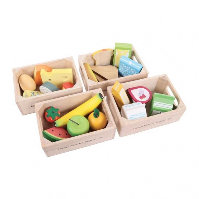 Set of Healthy Wooden Foods in Four Boxes