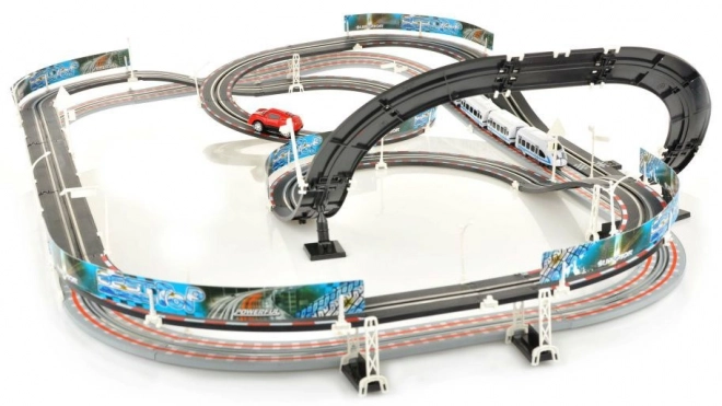 2-in-1 Race Track with Electric Train and Car for Kids 6+