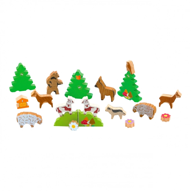 Jeujura Wooden Animal Figures for Construction Sets - Mountain Animals 19 pcs