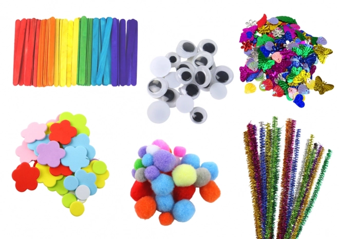 Creative Set for Kids with Stickers, Pom Poms, Feathers and Glitter