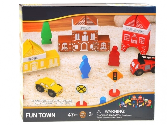 Wooden Building Blocks Town Fire Station Set