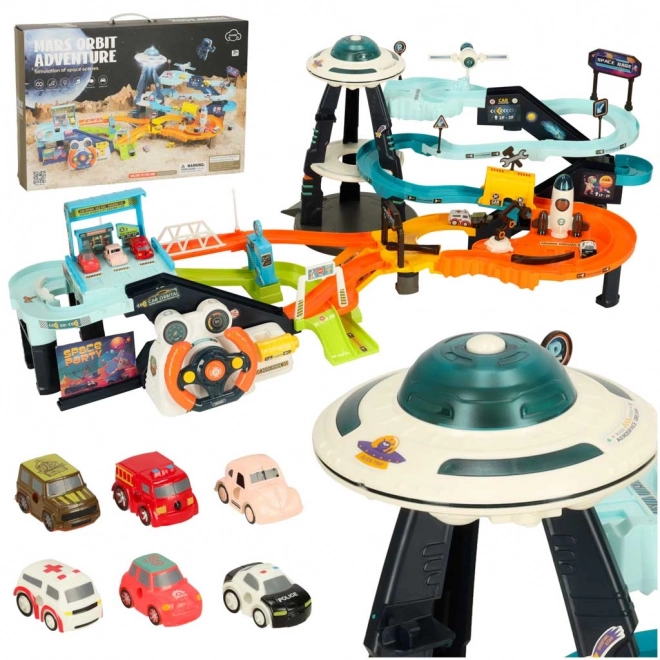 Space Multi-Level Car Track with Steering Wheel