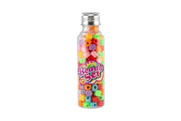 Bead Set With String - Colorful Plastic Beads in Plastic Jar