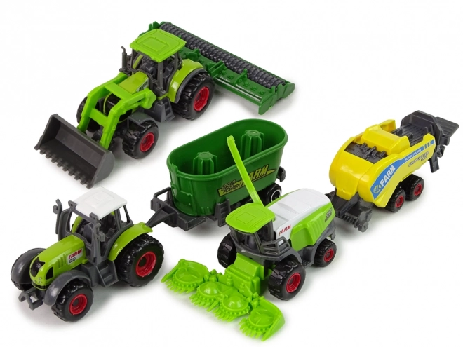 Set of 6 Farm Vehicles with Tractors and Combine Harvester