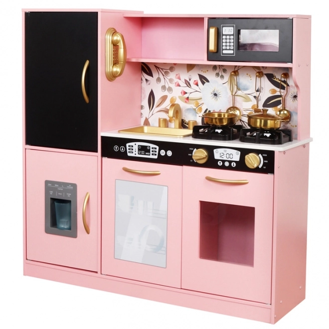 Large Wooden Retro Play Kitchen for Kids with Fridge and Oven