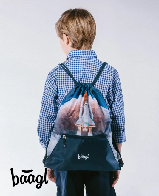 Baagl Drawstring Bag with Pocket Space Shuttle