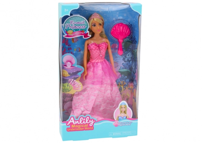 Anlily Mermaid Princess Doll with Pink Dress and Brush