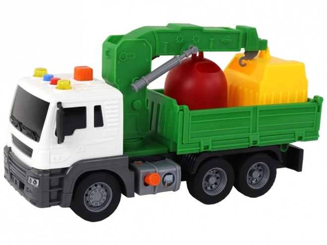 Green Garbage Truck with Crane and Friction Drive 1:16