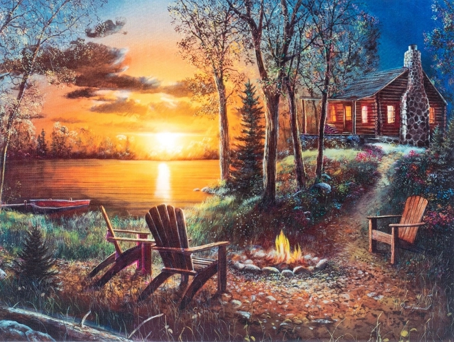 Pittura a diamante Casa vicino al lago 30x40 cm