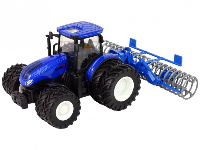 Remote Control Blue Tractor with Disc Harrow